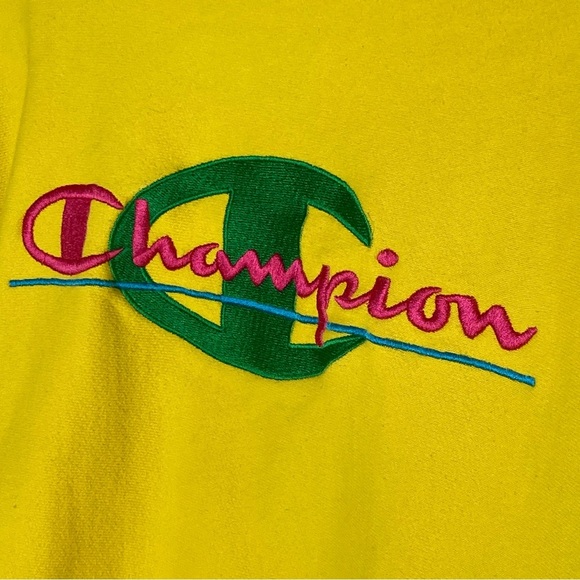 Vintage Champion Embroidered Pullover Sweatshirt-Yellow-Unisex S-Vtg-80s-90s-Y2K - Picture 6 of 10